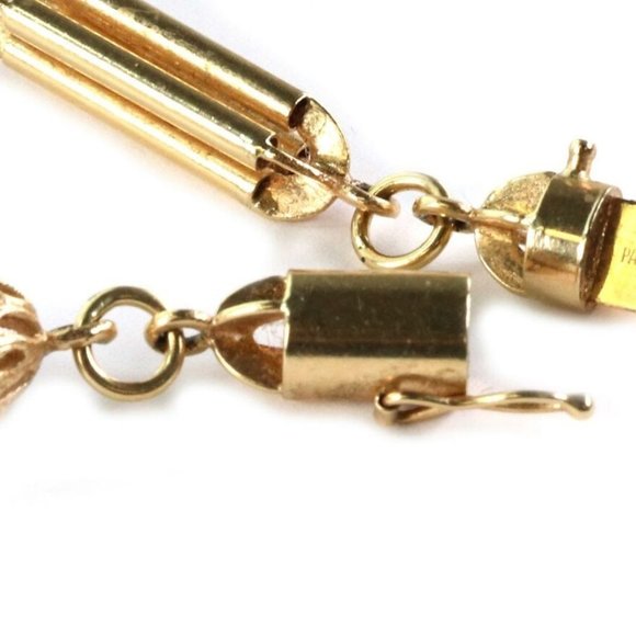 14k Gold Column Bar & Filigree Ball Motif Necklace - Picture 5 of 6